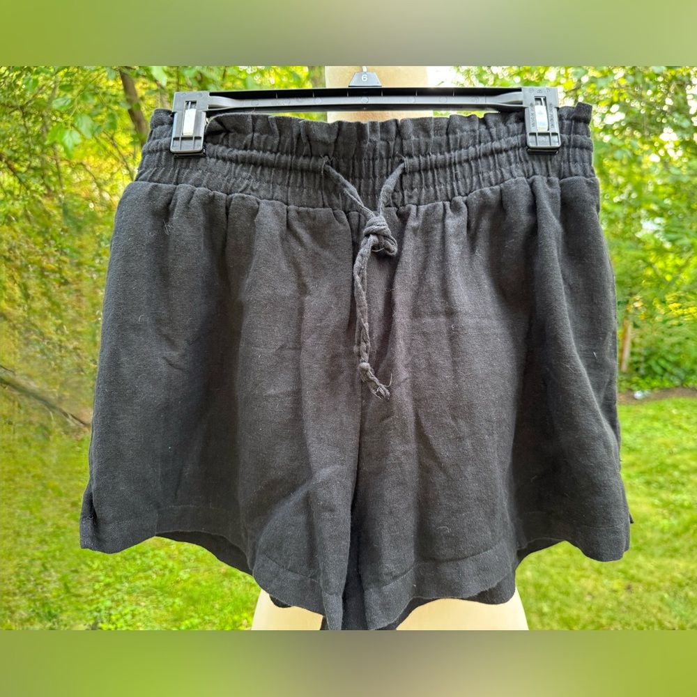 Abercrombie & Fitch Womens Black Linen /Cotton Drawstring Shorts Size Medium
